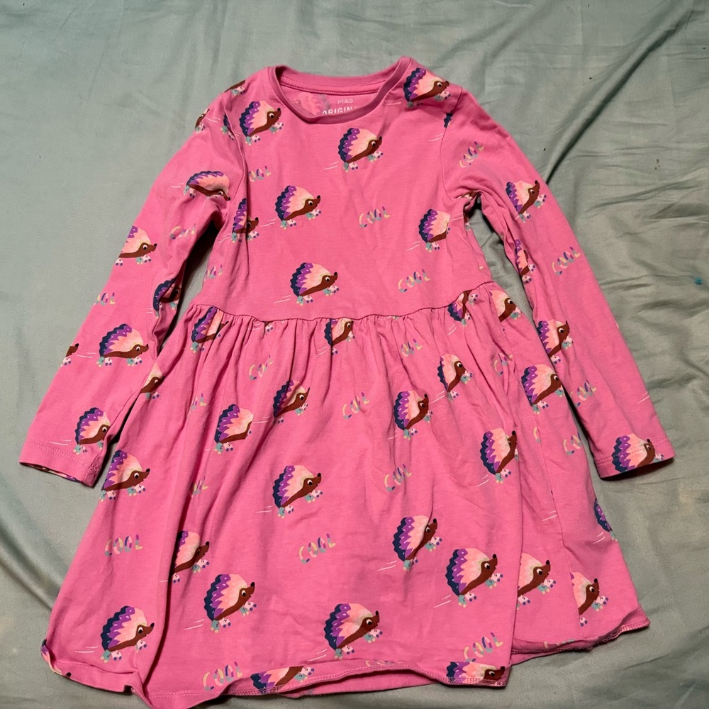 Pink Long Sleeve Dress with Hedgehog Print